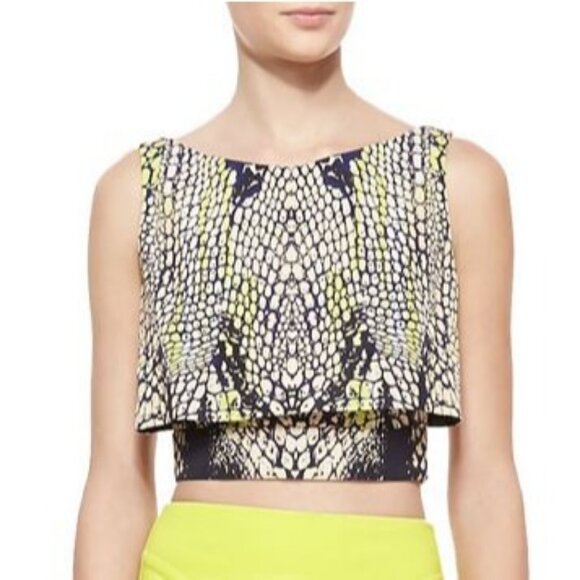 NWT ALEXANDER MCQUEEN Crocodile Print Party Crop Top 38 2 Layered Sleeveless NEW - Picture 2 of 4